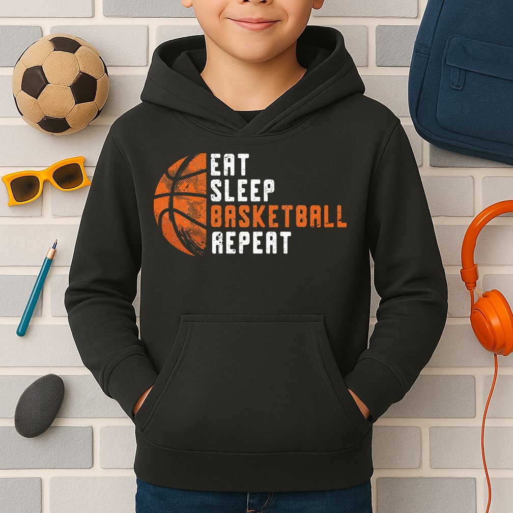 Eat Sleep Basketball Repeat Basketball Kids Hoodie