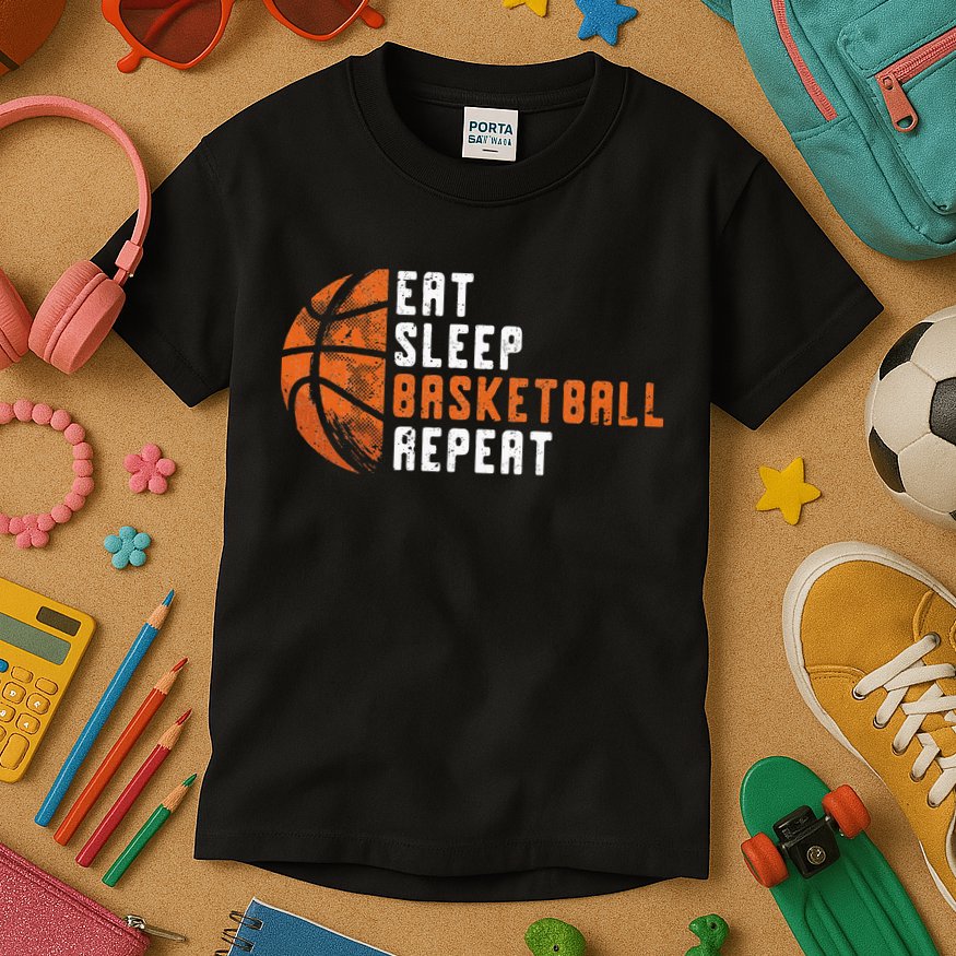 Eat Sleep Basketball Repeat Basketball Kids T-Shirt