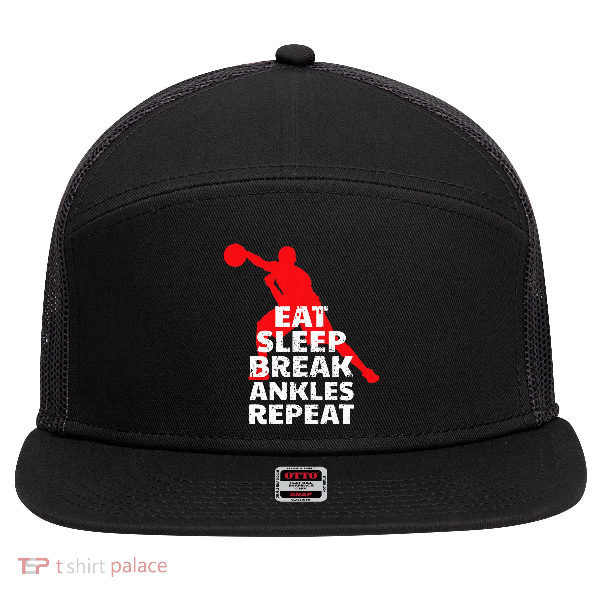 Eat Sleep Break Ankles Repeat Basketball Crossover 7 Panel Mesh Trucker Snapback Hat