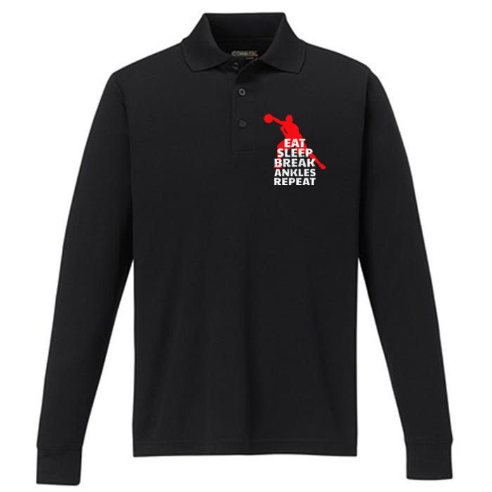 Eat Sleep Break Ankles Repeat Basketball Crossover Performance Long Sleeve Polo