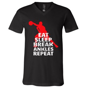 Eat Sleep Break Ankles Repeat Basketball Crossover V-Neck T-Shirt