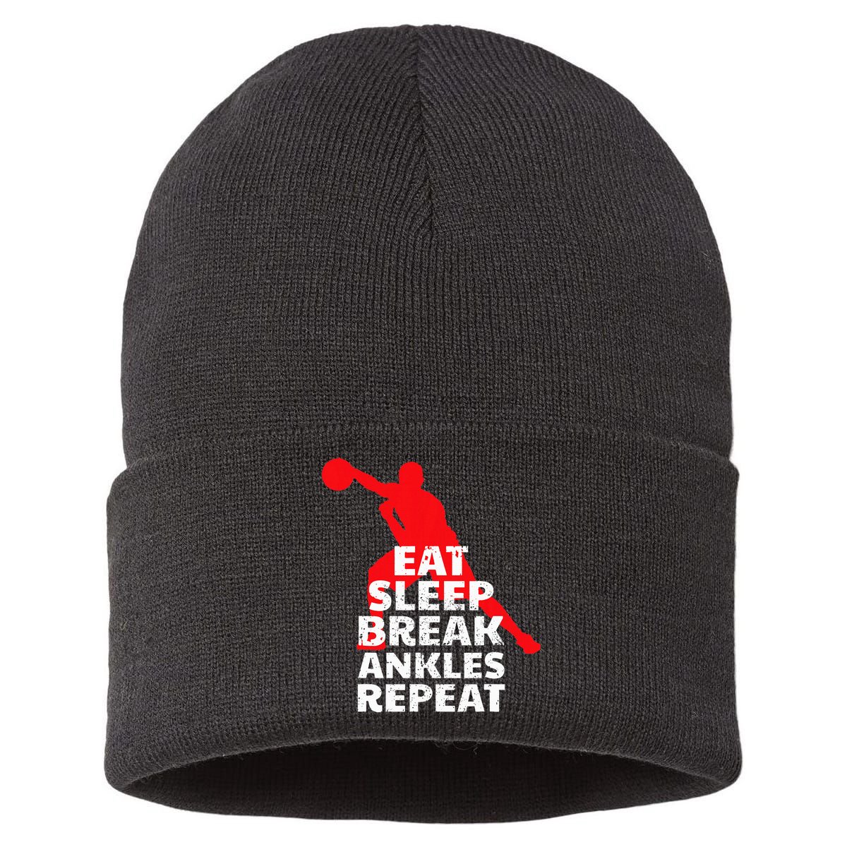 Eat Sleep Break Ankles Repeat Basketball Crossover Sustainable Knit Beanie