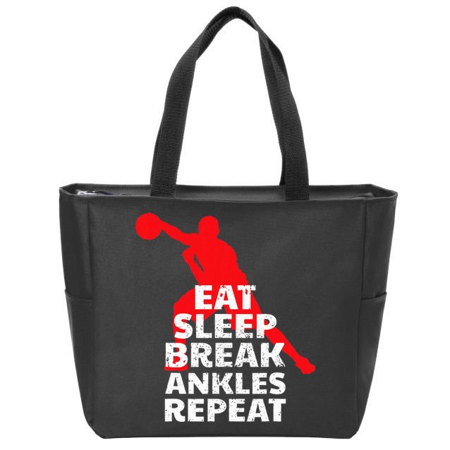 Eat Sleep Break Ankles Repeat Basketball Crossover Zip Tote Bag