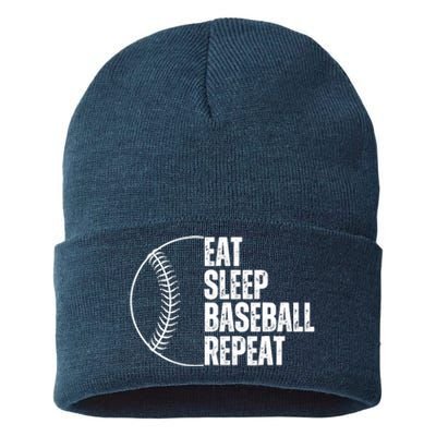 Eat Sleep Baseball Repeat Gift For Baseball Players Boy Sustainable Knit Beanie