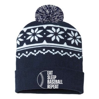 Eat Sleep Baseball Repeat Gift For Baseball Players Boy USA-Made Snowflake Beanie