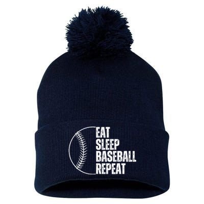 Eat Sleep Baseball Repeat Gift For Baseball Players Boy Pom Pom 12in Knit Beanie