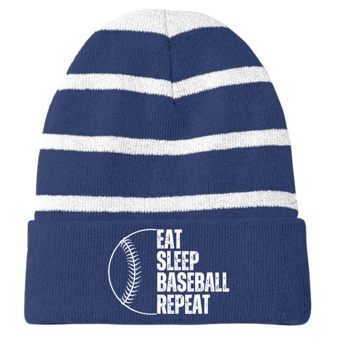 Eat Sleep Baseball Repeat Gift For Baseball Players Boy Striped Beanie with Solid Band