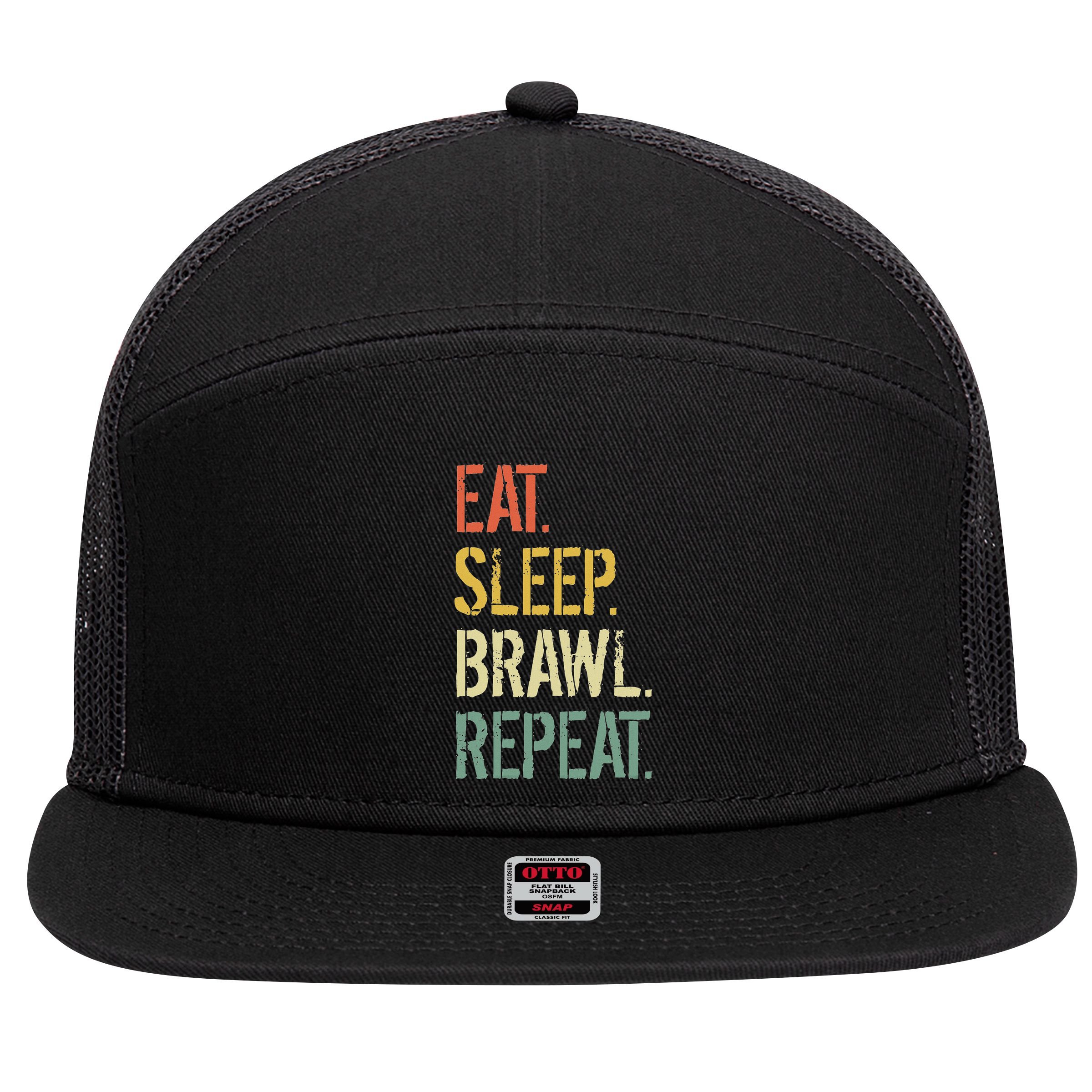 Eat Sleep Brawl Repeat Stars Funny Video Gamer Gaming 7 Panel Mesh Trucker Snapback Hat