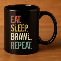 Eat Sleep Brawl Repeat Stars Funny Video Gamer Gaming 11oz C Handle Ceramic Mug