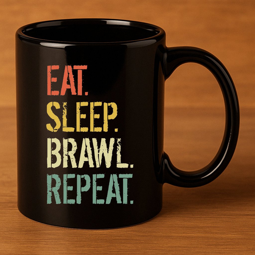 Eat Sleep Brawl Repeat Stars Funny Video Gamer Gaming 11oz C Handle Ceramic Mug