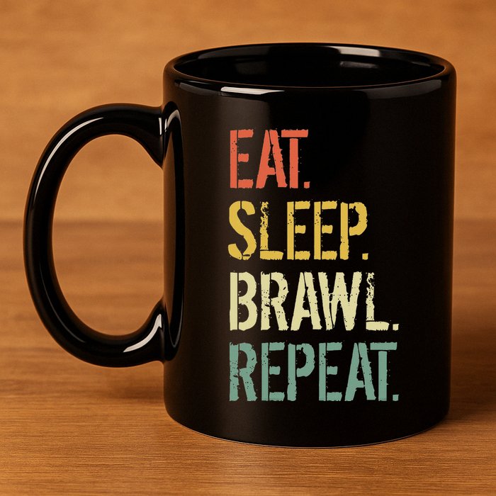 Eat Sleep Brawl Repeat Stars Funny Video Gamer Gaming 11oz C Handle Ceramic Mug