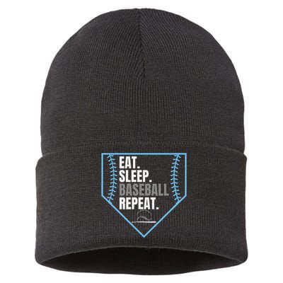 Eat Sleep Baseball Repeat Funny Baseball Player Sustainable Knit Beanie