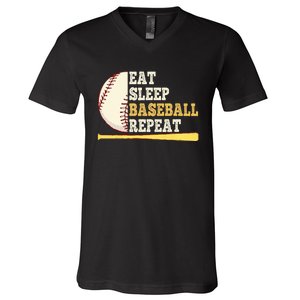 Eat Sleep Baseball Repeat Funny Baseball Player Sport V-Neck T-Shirt