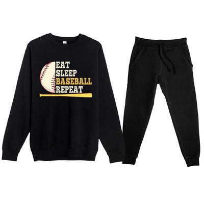 Eat Sleep Baseball Repeat Funny Baseball Player Sport Premium Crewneck Sweatsuit Set