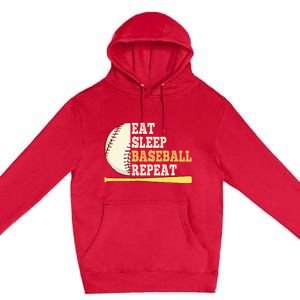 Eat Sleep Baseball Repeat Funny Baseball Player Sport Premium Pullover Hoodie