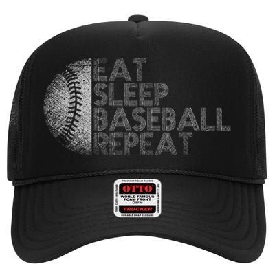 Eat Sleep Baseball Repeat Baseball Player Funny Baseball High Crown Mesh Back Trucker Hat