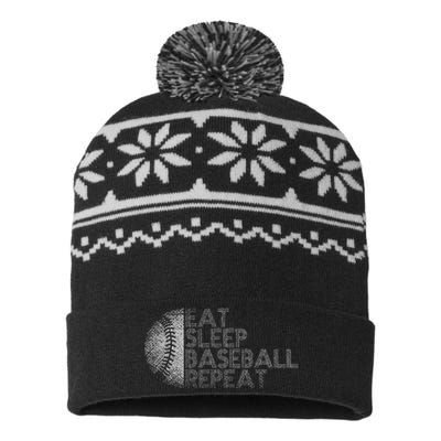 Eat Sleep Baseball Repeat Baseball Player Funny Baseball USA-Made Snowflake Beanie