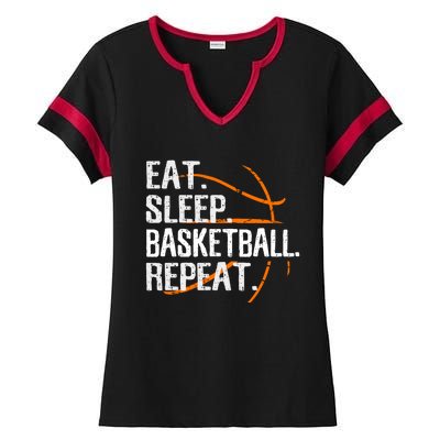 Eat Sleep Basketball Repeat Funny Gift For Basketball Lover Gift Ladies Halftime Notch Neck Tee