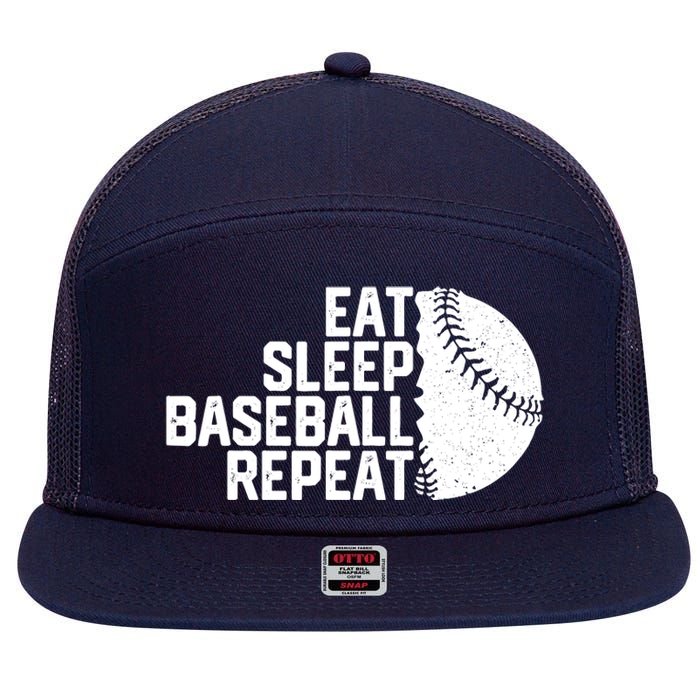 Eat Sleep Baseball Repeat Funny Baseball Player 7 Panel Mesh Trucker Snapback Hat