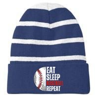 Eat Sleep Baseball Repeat Funny Baseball Players Boy Striped Beanie with Solid Band