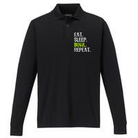 Eat Sleep Bowl Repeat Bowling Bowler Funny Gift Performance Long Sleeve Polo