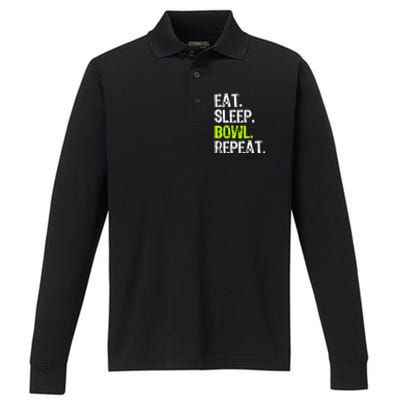 Eat Sleep Bowl Repeat Bowling Bowler Funny Gift Performance Long Sleeve Polo