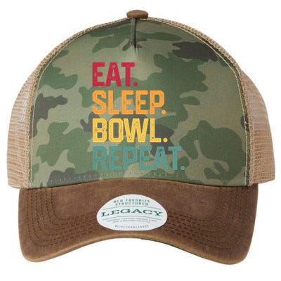 Eat Sleep Bowl Repeat Bowling FatherS Day Gift Papa Dad Gift Legacy Tie Dye Trucker Hat