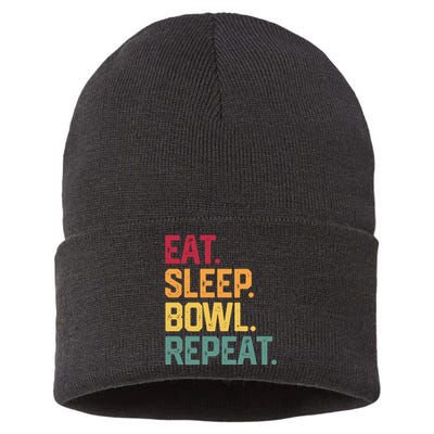 Eat Sleep Bowl Repeat Bowling FatherS Day Gift Papa Dad Gift Sustainable Knit Beanie