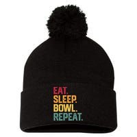 Eat Sleep Bowl Repeat Bowling FatherS Day Gift Papa Dad Gift Pom Pom 12in Knit Beanie