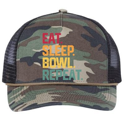 Eat Sleep Bowl Repeat Bowling FatherS Day Gift Papa Dad Gift Retro Rope Trucker Hat Cap