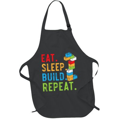 Eat Sleep Build Repeat Master Builder Bricks Blocks Full-Length Apron With Pockets