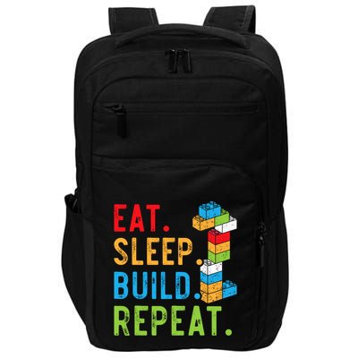 Eat Sleep Build Repeat Master Builder Bricks Blocks Impact Tech Backpack