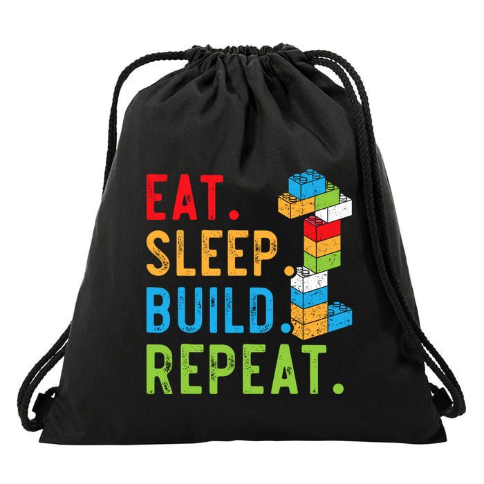 Eat Sleep Build Repeat Master Builder Bricks Blocks Drawstring Bag