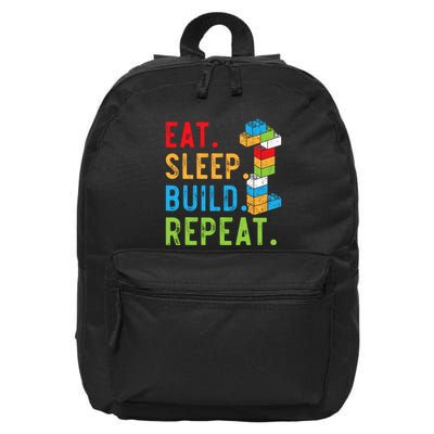 Eat Sleep Build Repeat Master Builder Bricks Blocks 16 in Basic Backpack