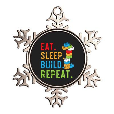 Eat Sleep Build Repeat Master Builder Bricks Blocks Metallic Star Ornament