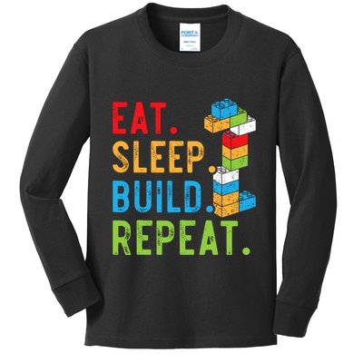 Eat Sleep Build Repeat Master Builder Bricks Blocks Kids Long Sleeve Shirt
