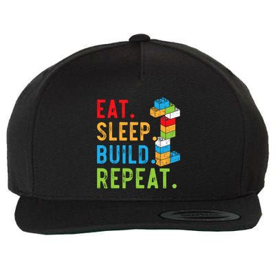 Eat Sleep Build Repeat Master Builder Bricks Blocks Wool Snapback Cap