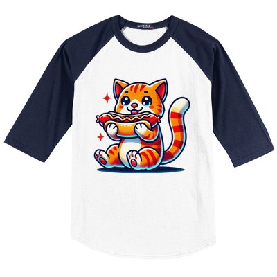 Eating Sausage Bun Kitten Lover Patty Chubby Cute Cat Baseball Sleeve Shirt