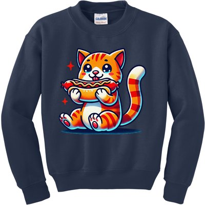 Eating Sausage Bun Kitten Lover Patty Chubby Cute Cat Kids Sweatshirt