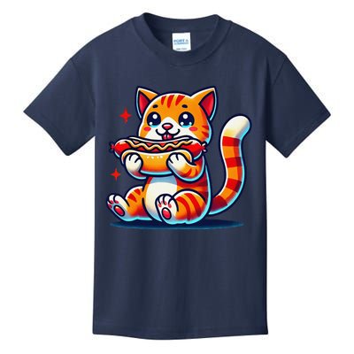 Eating Sausage Bun Kitten Lover Patty Chubby Cute Cat Kids T-Shirt