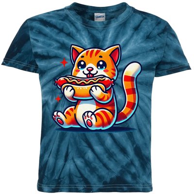 Eating Sausage Bun Kitten Lover Patty Chubby Cute Cat Kids Tie-Dye T-Shirt