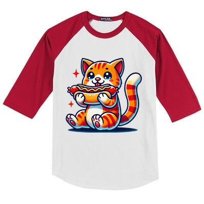 Eating Sausage Bun Kitten Lover Patty Chubby Cute Cat Kids Colorblock Raglan Jersey