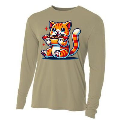 Eating Sausage Bun Kitten Lover Patty Chubby Cute Cat Cooling Performance Long Sleeve Crew