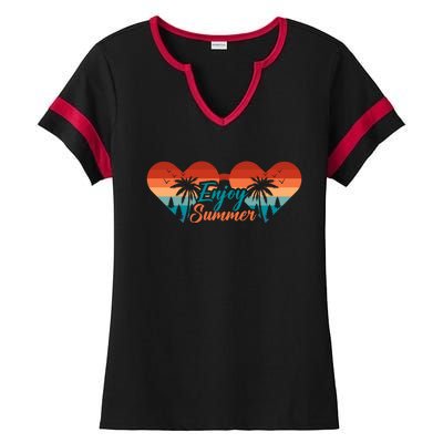 Enjoy Summer Beach Vibes Ladies Halftime Notch Neck Tee