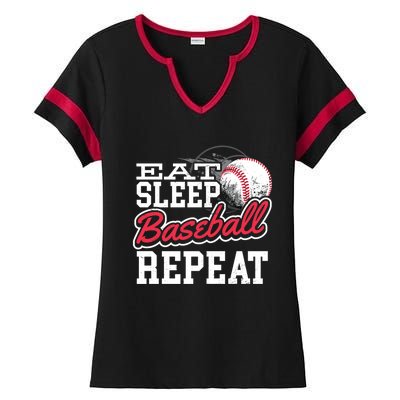 Eat Sleep Baseball Repeat Baseball Player Sports Lover Gift Ladies Halftime Notch Neck Tee