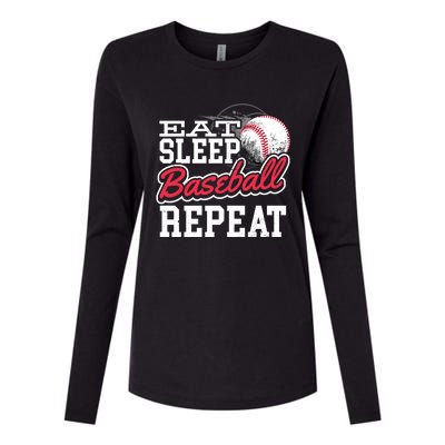 Eat Sleep Baseball Repeat Baseball Player Sports Lover Gift Womens Cotton Relaxed Long Sleeve T-Shirt