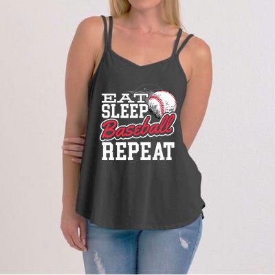 Eat Sleep Baseball Repeat Baseball Player Sports Lover Gift Women's Strappy Tank