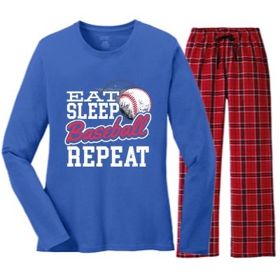 Eat Sleep Baseball Repeat Baseball Player Sports Lover Gift Women's Long Sleeve Flannel Pajama Set 