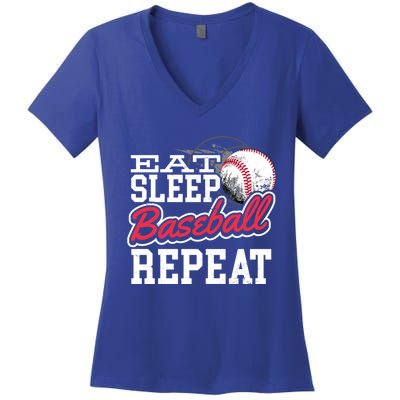 Eat Sleep Baseball Repeat Baseball Player Sports Lover Gift Women's V-Neck T-Shirt