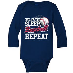 Eat Sleep Baseball Repeat Baseball Player Sports Lover Gift Baby Long Sleeve Bodysuit